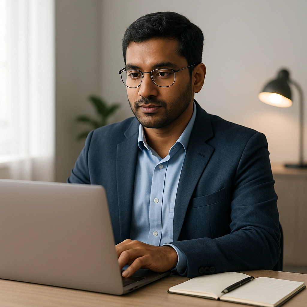 Confident consultant studying for the MB-310 exam